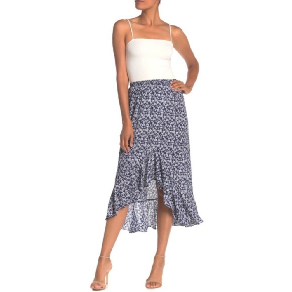 Max Studio Blue Floral Midi Skirt
